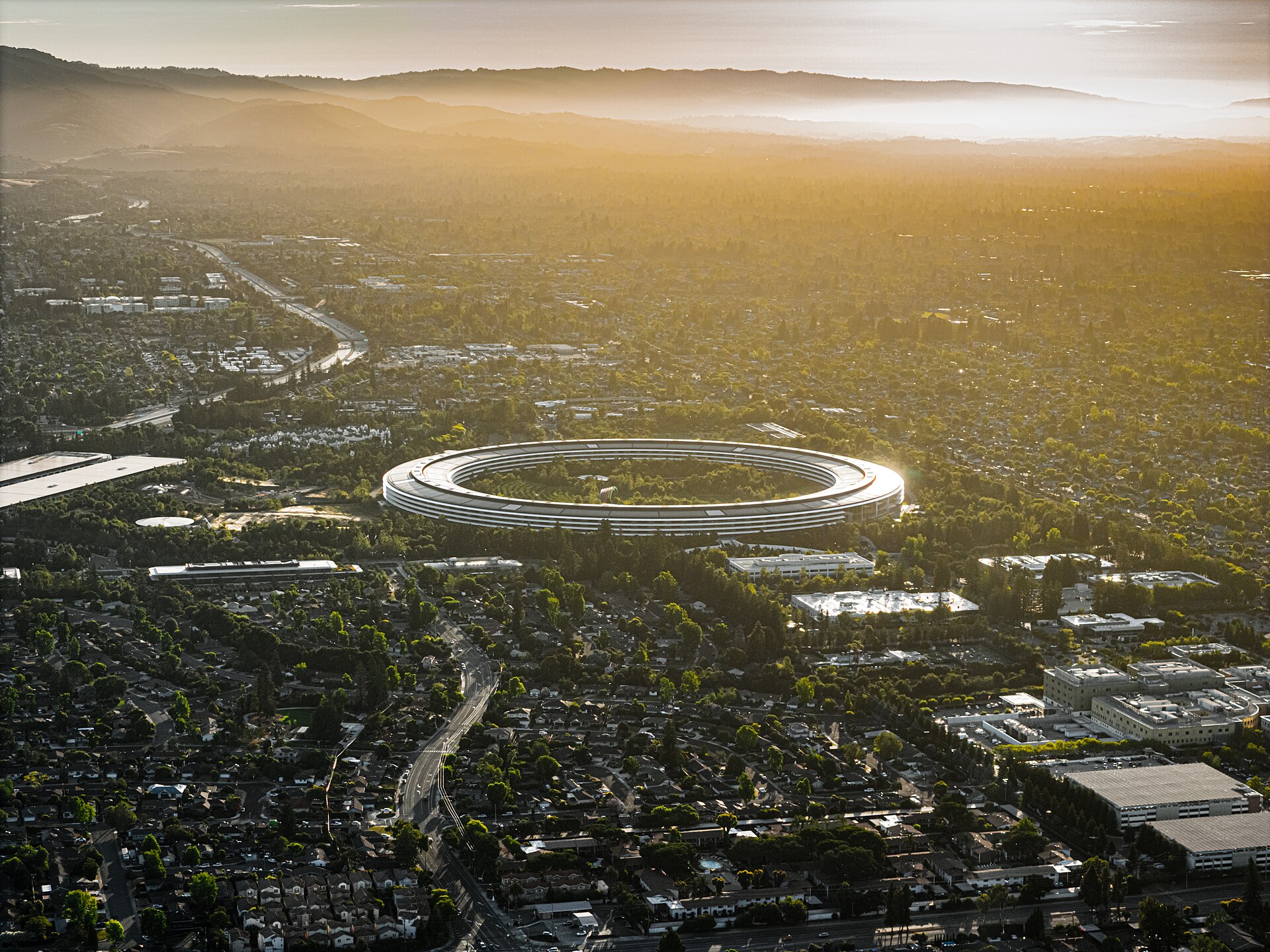 Aerial view of Apple Park in Cupertino where major launch events are planned