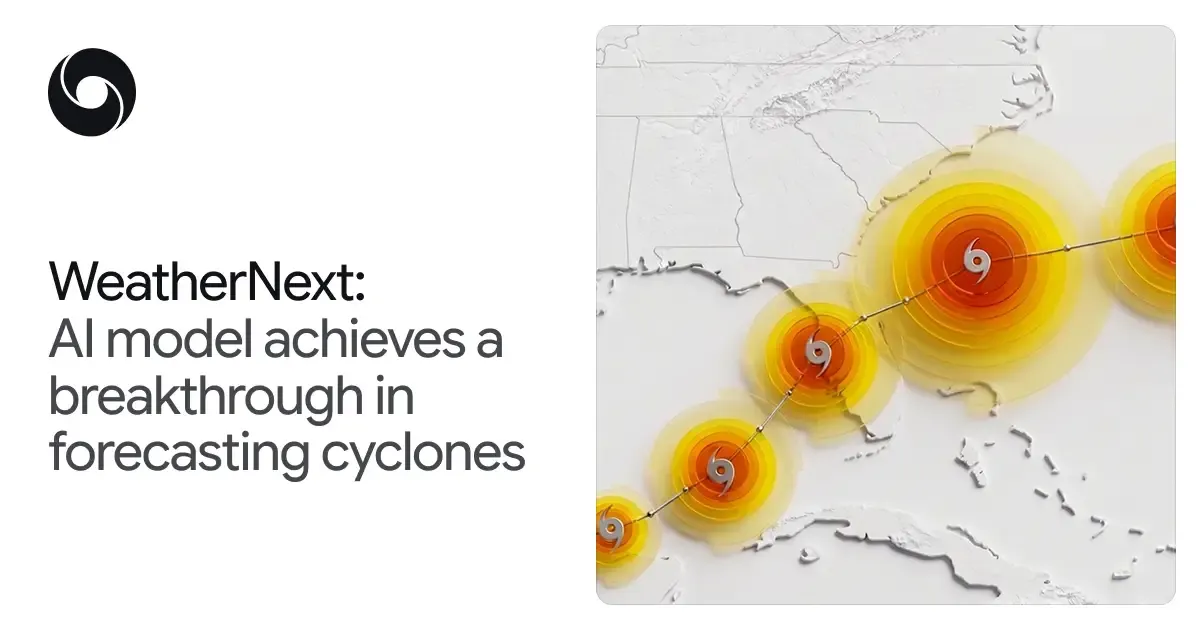 The official header image of DeepMind's WeatherNext post