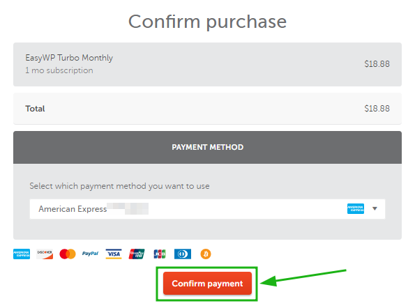صفحة الدفع الرسمية للاشتراك في EasyWP بطرق الدفع الثلاث