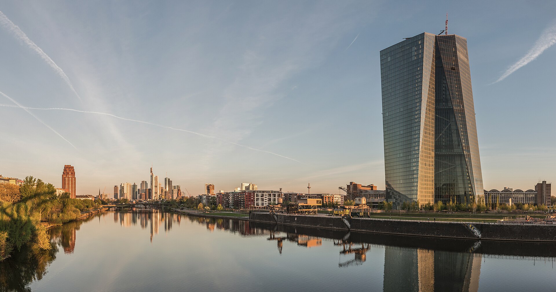 Frankfurt skyline with the European Central Bank headquarters at dawn