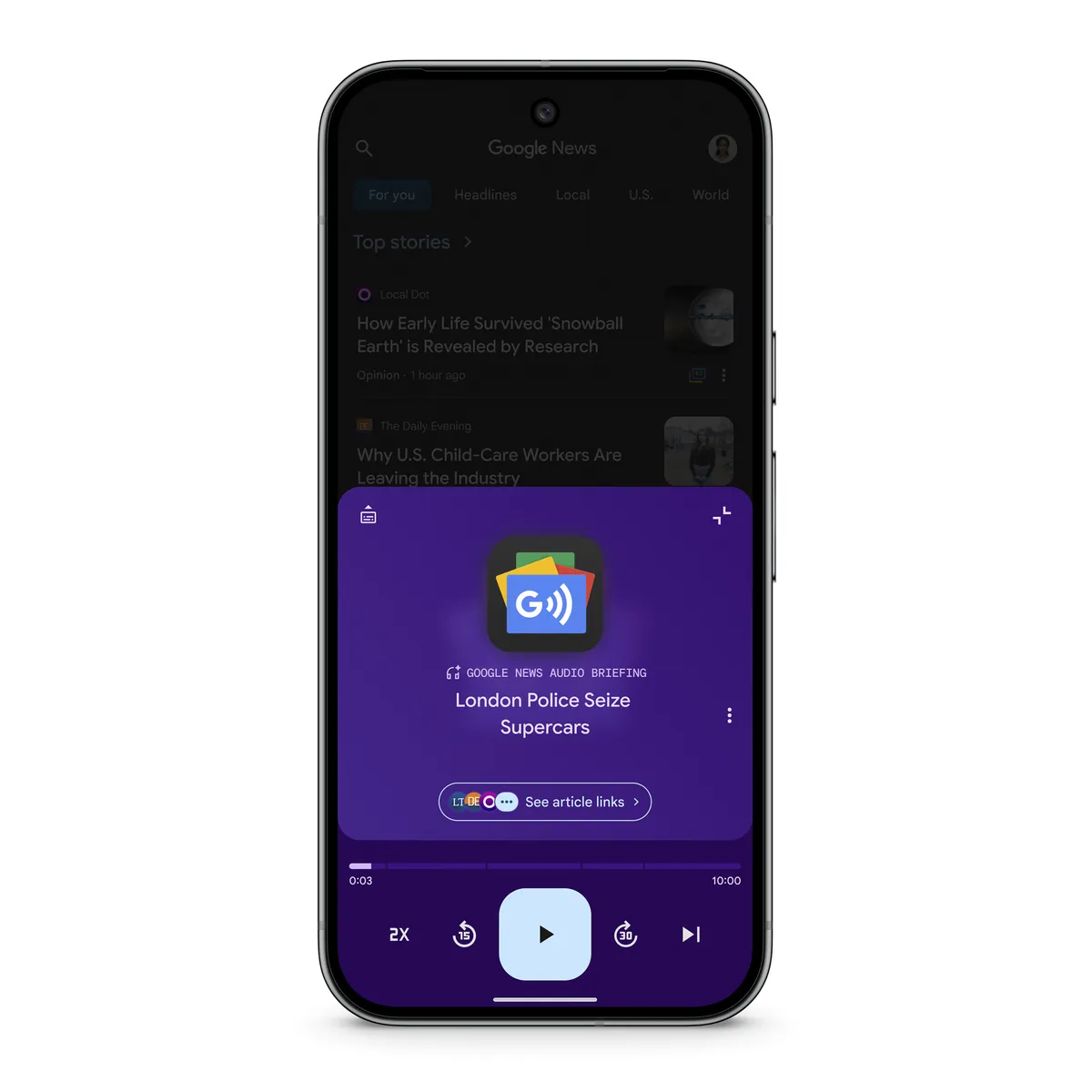 Customizable audio briefings in the Google News app on Android