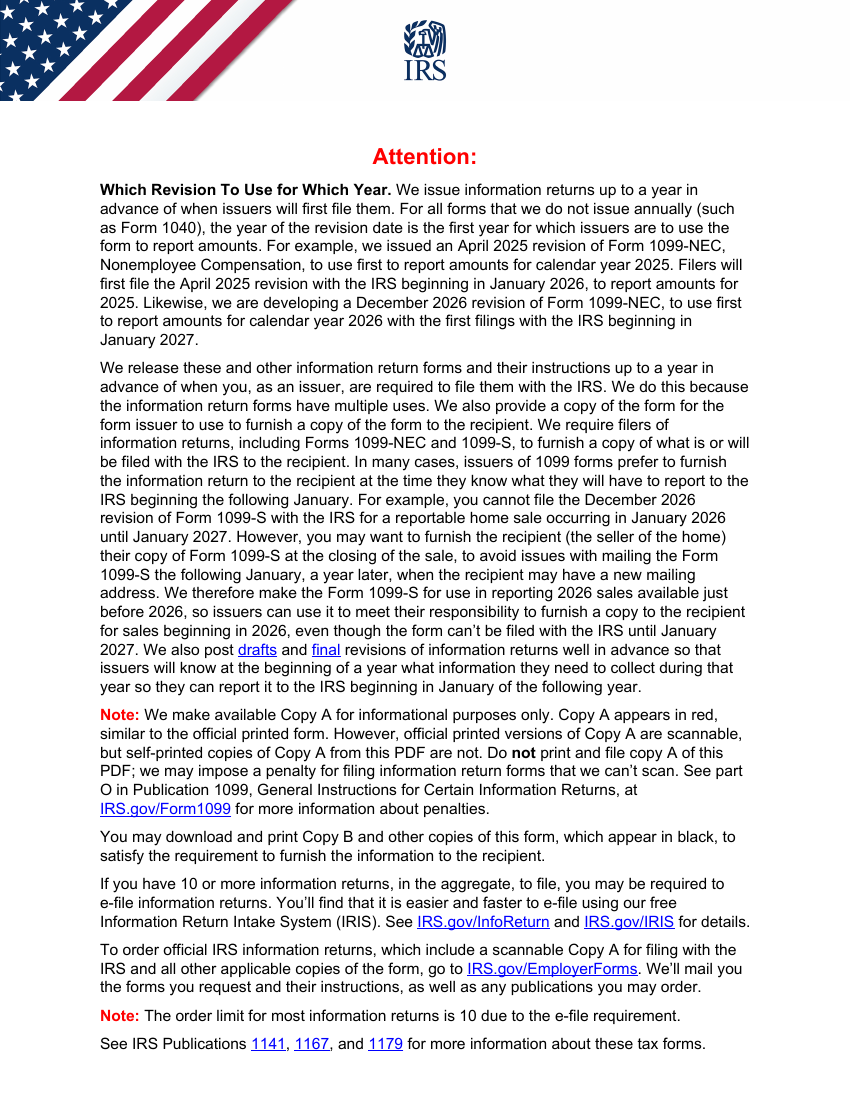 Official IRS Form 1099-K for tax year 2026