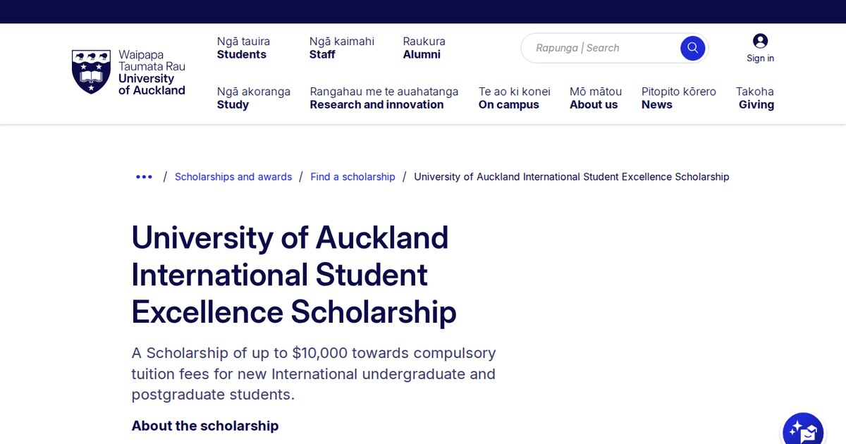صورة رسمية من صفحة المنحة صورة رسمية من University of Auckland حول منح جامعة أوكلاند الدولية 2027
