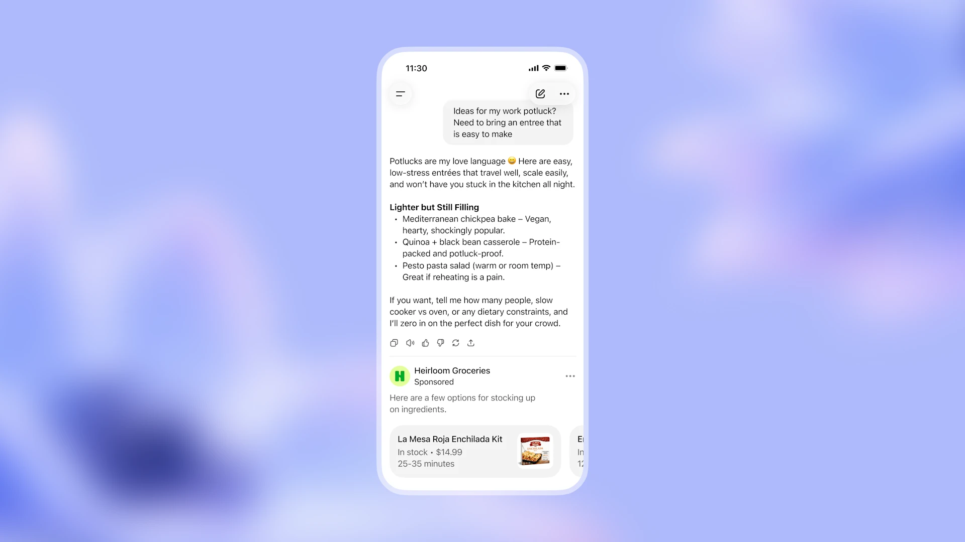 نموذج رسمي من OpenAI لشكل الإعلان داخل محادثة وصفات الطعام