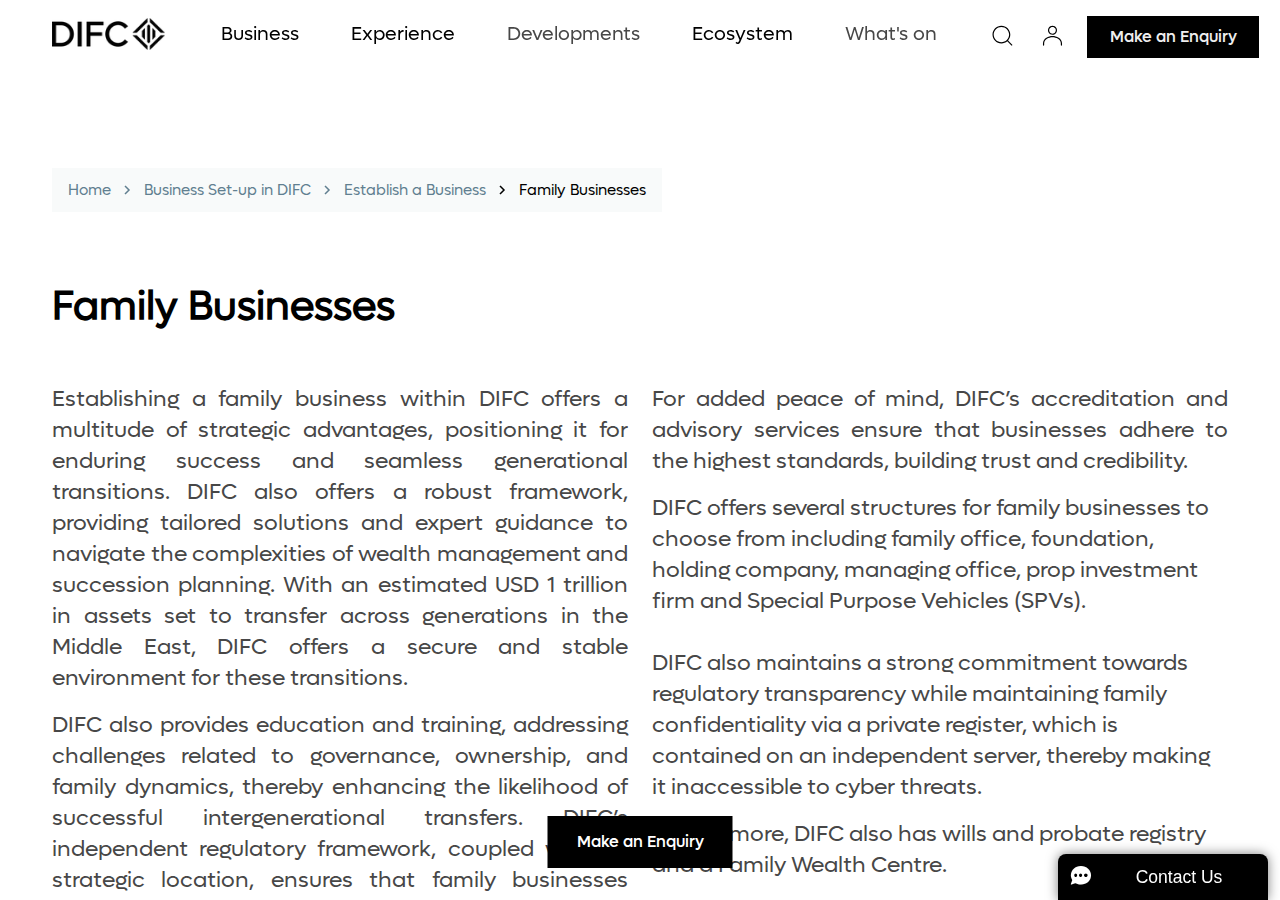 DIFC family businesses and family office page